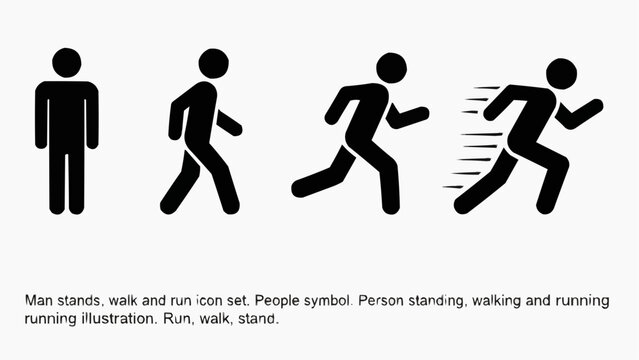 business people Silhouette man Standing Walking Running Icon Set &ndash; People Movement Vector Illustration