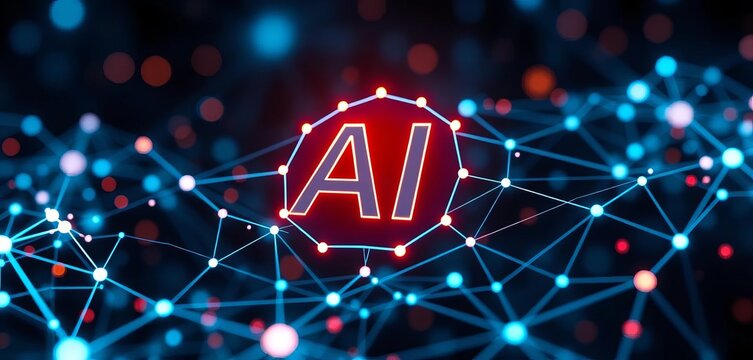 Abstract futuristic AI integration symbol, digital network nodes connecting,   network icon,  icon - Powered by Adobe