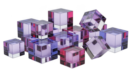 Colorful glass cubes arranged randomly isolated on transparent background