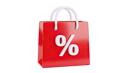 Red Shopping Bag with Percentage Symbol