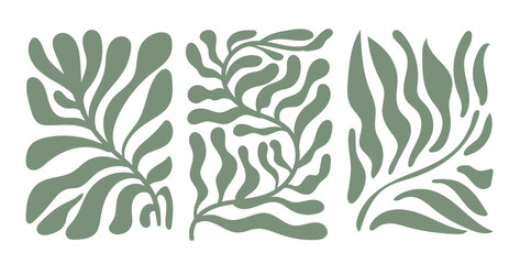 Abstract Leaf Tile Set in Modern Folk Art Style