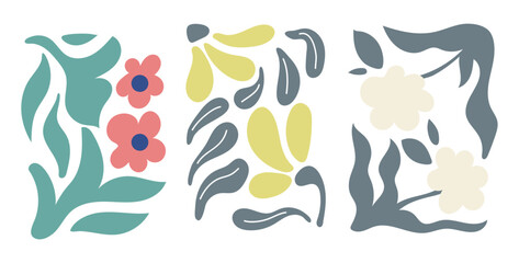 Bold Color Floral Tile Set Modern Flat Illustration