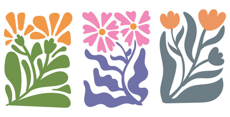 Spring Flower Tile Set Flat Botanical Illustration