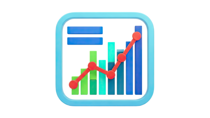 3D Bar Chart with Trend Line Icon