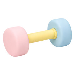 Pastel colored dumbbell with pink and blue weights and yellow handle, minimalist style fitness equipment for light exercise