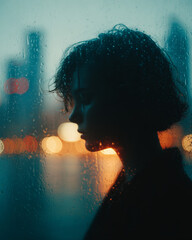 Soft Focus Photo of Person Looking at Phone at Night Near Rainy Window
