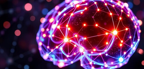 Abstract glowing network nodes forming a brain shape,  nodes,  background