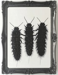 Black insect artwork framed in ornate black