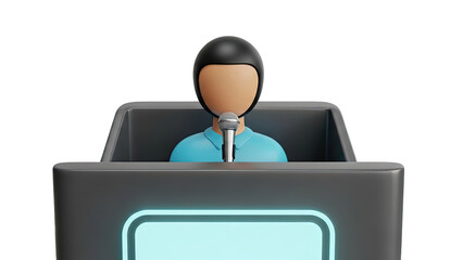 3D Character at Podium with Microphone
