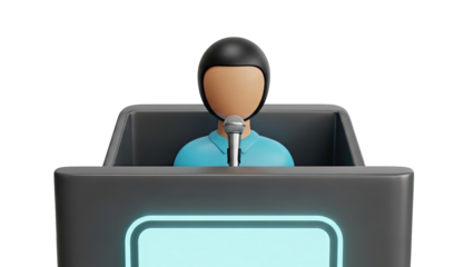 3D Character at Podium with Microphone