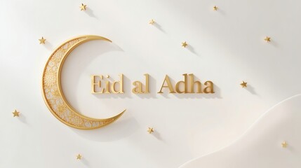 Eid al Adha 3D Elegant White Background with Golden Islamic Ornament
