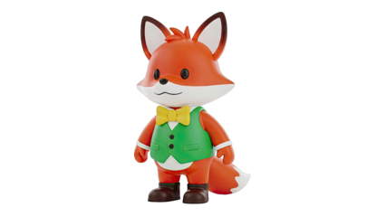 Cute Cartoon Fox Character in Vest and Bowtie