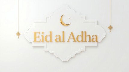 Eid al Adha 3D Elegant White Background with Golden Islamic Ornament