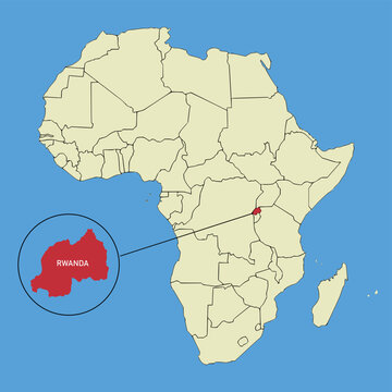 Vector map of Rwanda, silhouette illustration of vector map isolated on map of Africa. African continent state
