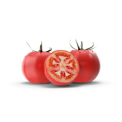 Fresh Ripe Tomatoes With One Cut Half Isolated