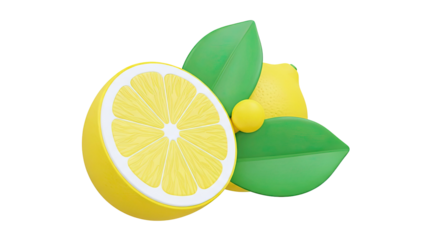 Stylized 3D Rendering of Lemons and Leaves