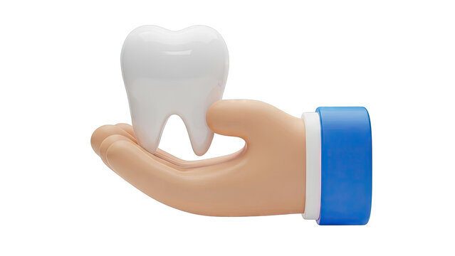 Cartoon Hand Holding a White Tooth