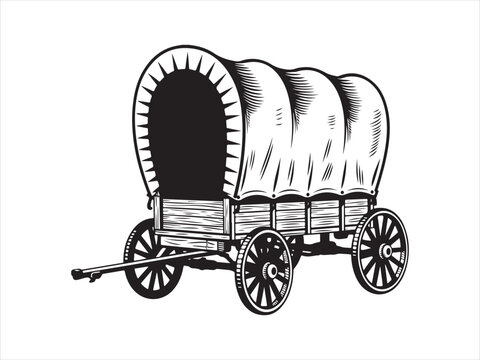 Silhouette of a vintage covered wagon vector. Western covered wagon silhouette vector illustration design. Old western covered wagon