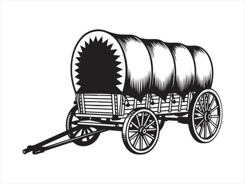 Silhouette of a vintage covered wagon vector. Western covered wagon silhouette vector illustration design. Old western covered wagon