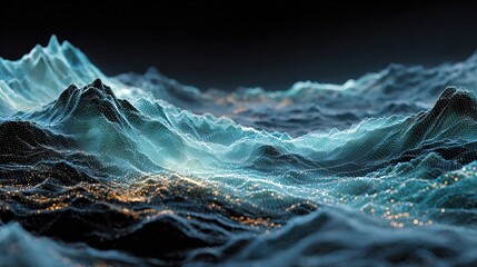 Futuristic Lowpoly Mountain Range Landscape With Glowing Particles Illustration