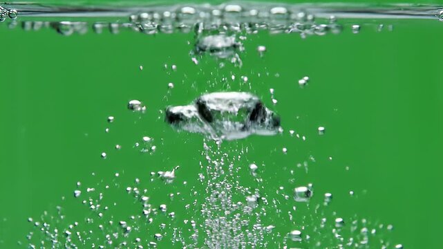 Dynamic Bubbles Rising Through Clear Green Water.