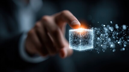 Conceptual Finger Touching Sparkling Cube Representation of Digital Technology Innovation