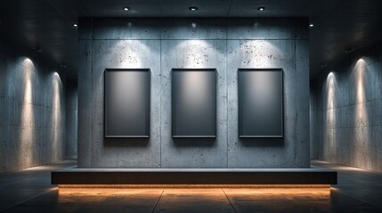 Modern Minimalist Gallery Wall Mockup with Blank Frames and Concrete Texture