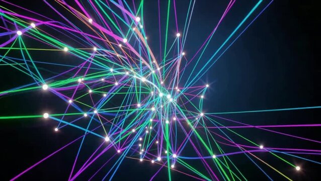Abstract network of glowing lines and nodes on a dark background 0106