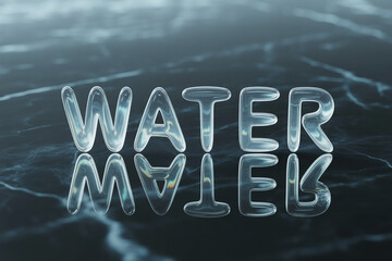 Glossy water effect with reflective surface and modern typography