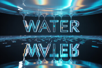 Water droplet effect with glowing blue text