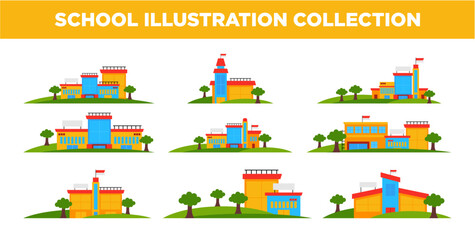 Colorful School Building Illustration Collection