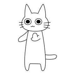 少し待ってほしいとポーズで伝える可愛い白猫のイラスト