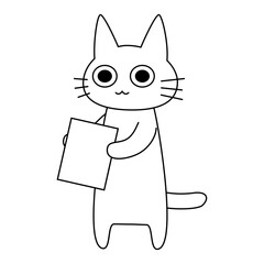 ボードを持って案内や確認をお願いする可愛い白猫のイラスト