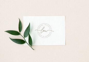 Elegant Wedding Invitation Card Mockup With Leaves PSD