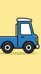 Fototapeta premium Blue cartoon truck on yellow background.