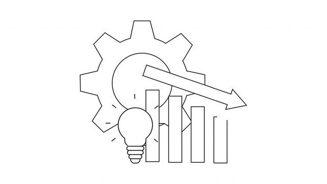 Innovation Process Visualization - Gear, Bulb, and Downward Arrow.