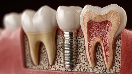 Realistic Detailed Teeth Implant and Gum Anatomy Model Medical Illustration