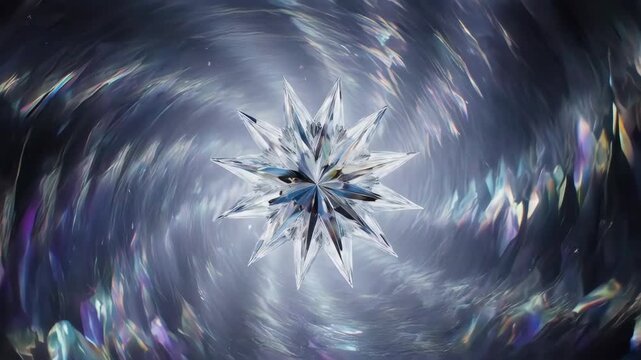 A multifaceted crystal star at the center of a swirling, abstract, ethereal scene