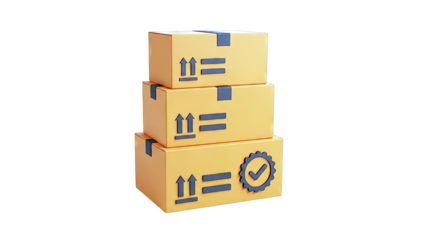 Stack of Orange Boxes with Shipping and Checkmark Icons