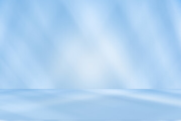 Wall interior background, studio and backdrops show products. with soft light shadow from window color blue and white. background for text insertion and presentation of product	