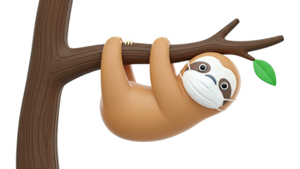 Cute Sloth Hanging from a Branch Wearing a Face Mask