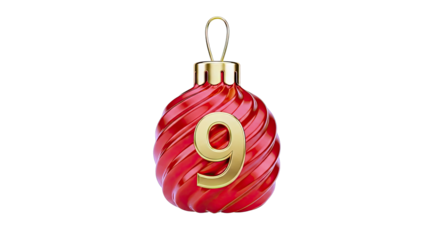Red Swirl Christmas Ornament with Gold Number 9