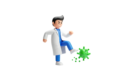 Doctor Kicking a Coronavirus Particle