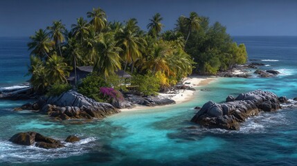 Tropical island paradise with palm trees and turquoise waters