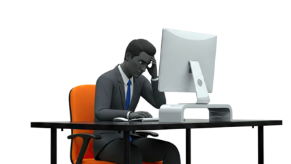 Man in Suit Looking Stressed at Computer