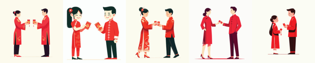 vector of couple giving red envelope on Chinese New Year