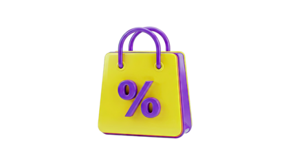Yellow Shopping Bag with Purple Percentage Symbol