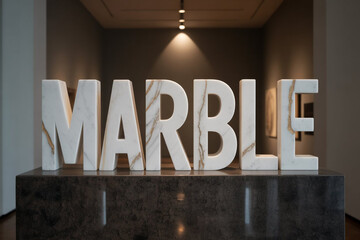 Marble sculpture on dark pedestal in modern art gallery