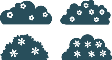 Floral bush and cloud shapes perfect for design projects on transparent background silhouette