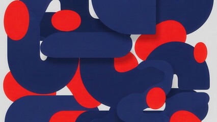 Abstract blue and red shapes on grey background